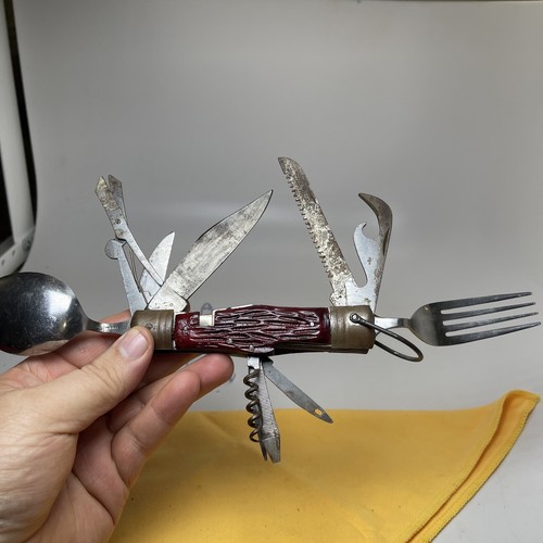 Vintage red hobo knife set - red,